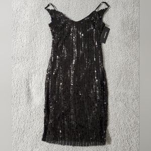 Bebe Black Sequin Thin Strap Cocktail Dress